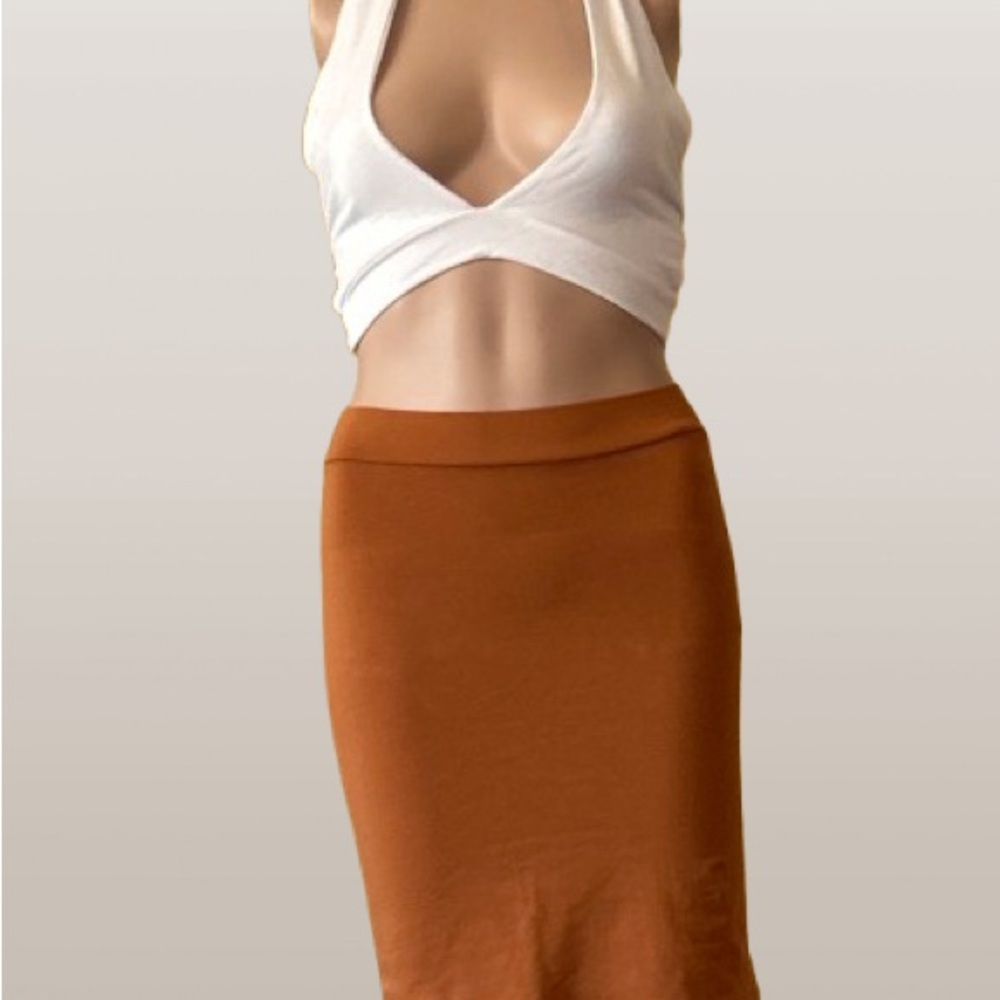 Bundle Orange Midi Pencil Skirt and White Halter top